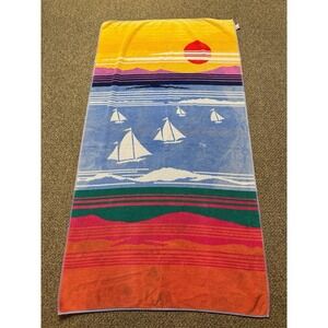 Vintage Body Towels Cecil Saydah Beach Towel Sail Boats Nautical 64x35" Colorful